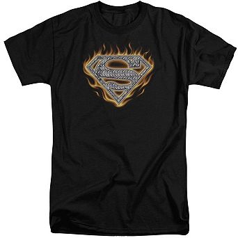 Superman Steel Fire Shield Short Sleeve Adult Tall T-shirt