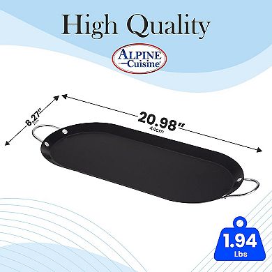 Alpine Cuisine Nonstick Oval Comal 17.5x8-inch, Black Carbon Steel Tortilla Comal With Single Handle