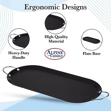 Alpine Cuisine Nonstick Oval Comal 17.5x8-inch, Black Carbon Steel Tortilla Comal With Single Handle