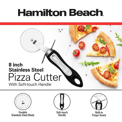 Hamilton Beach Pizza Cutter 8in Soft Touch Handle, Premium Stainless Steel Pizza Slicer Black