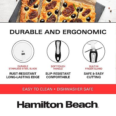 Hamilton Beach Pizza Cutter 8in Soft Touch Handle, Premium Stainless Steel Pizza Slicer Black
