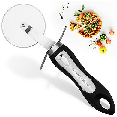 Hamilton Beach Pizza Cutter 8in Soft Touch Handle, Premium Stainless Steel Pizza Slicer Black