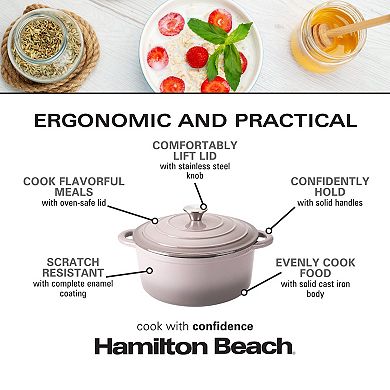 Hamilton Beach Enameled Cast Iron Dutch Oven 5.5-quart Gray, Safe Up To 400 Degrees, Durable