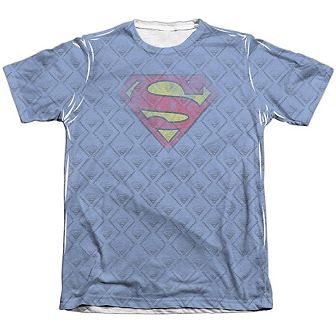 Superman Repeat Over Distressed Adult 65/35 Poly/cotton Short Sleeve T-shirt