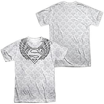 Superman Winged Shield Repeat Short Sleeve Adult 100% Poly Crew T-shirt