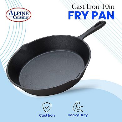 Alpine Cuisine Pre-seasoned Cast Iron Frypan 10-inch  Black Cast Iron Frypan - Multipurpose Use