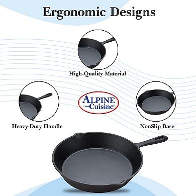 Alpine Cuisine Pre-seasoned Cast Iron Frypan 10-inch  Black Cast Iron Frypan - Multipurpose Use