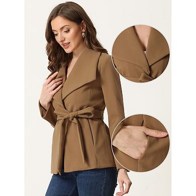 Women's Shawl Lapel Collar Buttoned Winter Belted Coat With Pockets
