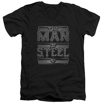 Superman Steel Text Short Sleeve Adult V Neck T-shirt