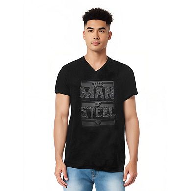 Superman Steel Text Short Sleeve Adult V Neck T-shirt