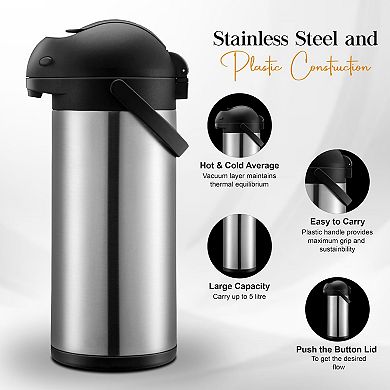 Alpine Cuisine Stainless Steel Thermos Vacuum 5-l Hand Pressed With Plastic Handle & Lid