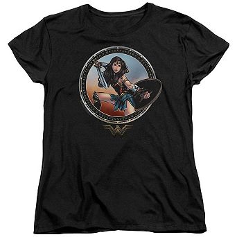 Wonder Woman Movie Battle Pose Short Sleeve Womens T-shirt