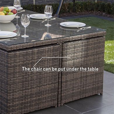 6-seat Patio Wicker Aluminum Dining Furniture Set With 4 Ottomans