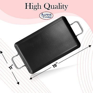 Alpine Cuisine Aluminum Double Griddle Pan 11x19in With Metal Handles