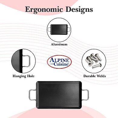 Alpine Cuisine Aluminum Double Griddle Pan 11x19in With Metal Handles