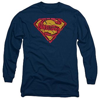 Superman Shattered Shield Long Sleeve Adult T-shirt