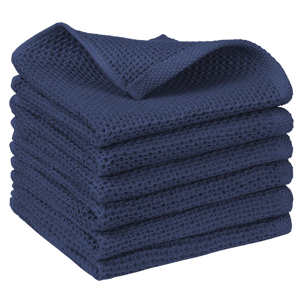 Cotton Double-sided Waffle Weave Absorbent Kitchen Towels 6 Pcs 14" X 14" - Grey