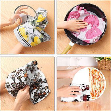 Cotton Animal And Floral Printed Design Kitchen Towels 4 Pcs 18" X 28"