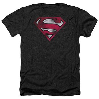 Superman War-torn Shield Adult Heather T-shirt