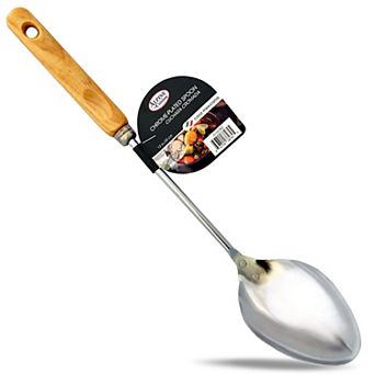 Alpine Cuisine Stainless Steel Chrome Plate Spoon 13 Inch With Heat Resistant Wooden Handle