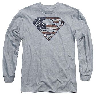 Superman War-torn Flag Long Sleeve Adult T-shirt