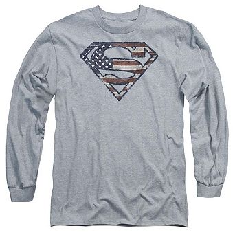 Superman War-torn Flag Long Sleeve Adult T-shirt