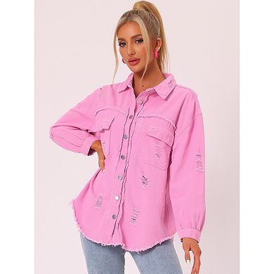 Distressed Raw Hem Denim Jacket
