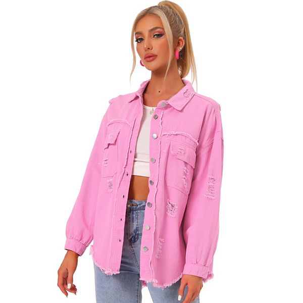 Distressed Raw Hem Denim Jacket