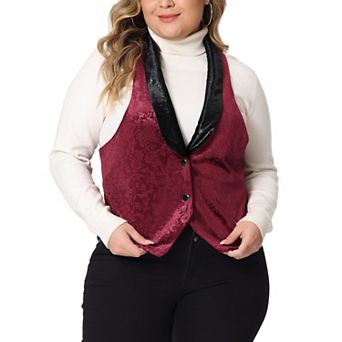 Plus Size Women‘s Waistcoat Vest Vintage Velvet Lapel Collar Button Down Jacket Jacquard Waistcoats