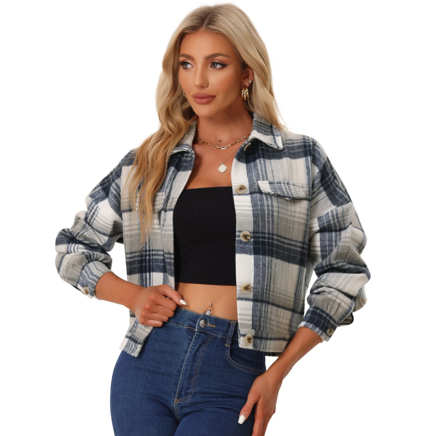 Terra & Sky Women's Plus Size Button Down Waffle Knit Shacket, Cotton, Casual Shirt Jacket
