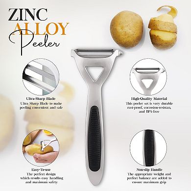 Alpine Cuisine Heavy Duty Zinc Alloy Peeler 6.5in With Ergonomic Non-slip Handle, Silver