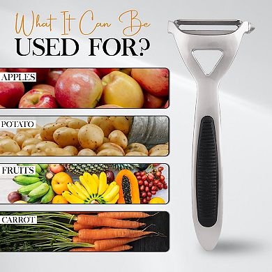 Alpine Cuisine Heavy Duty Zinc Alloy Peeler 6.5in With Ergonomic Non-slip Handle, Silver