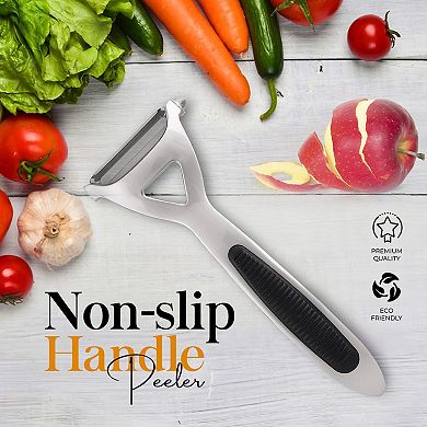 Alpine Cuisine Heavy Duty Zinc Alloy Peeler 6.5in With Ergonomic Non-slip Handle, Silver