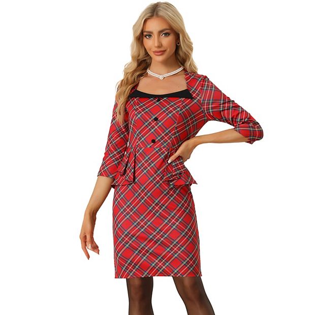 red plaid bodycon dress Brick Red Plaid 1950S Vintage Bodycon Dress  Jolly Vintage