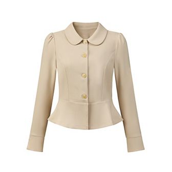 Elegant Peplum Blazer for Women's Peter Pan Collar Ruffles Office Work Blazers