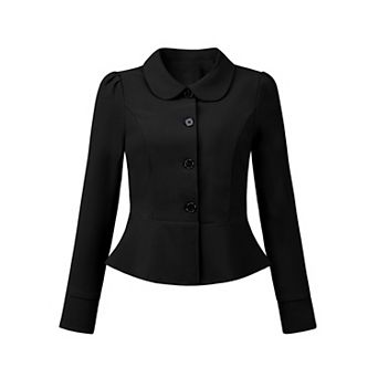 Elegant Peplum Blazer for Women's Peter Pan Collar Ruffles Office Work Blazers