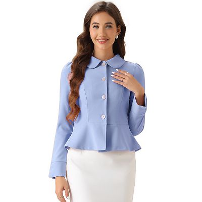 Elegant Peplum Blazer for Women's Peter Pan Collar Ruffles Office Work  Blazers