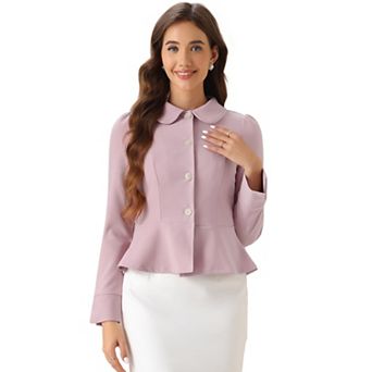 Elegant Peplum Blazer for Women's Peter Pan Collar Ruffles Office Work Blazers