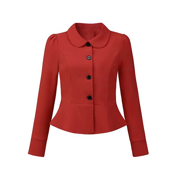 Elegant Peplum Blazer for Women's Peter Pan Collar Ruffles