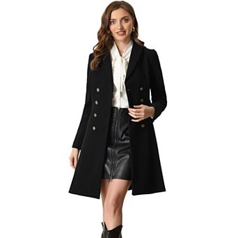 Double Breasted Winter Coat For Women Flat Collar Belted Pockets