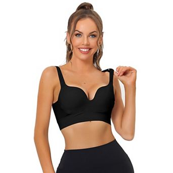 Women's Medium Impact Workout Wireless Padded Deep V Neck Fitness Sports Bras
