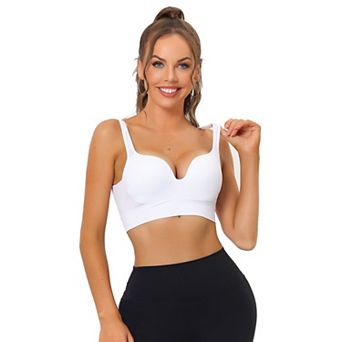 Women's Medium Impact Workout Wireless Padded Deep V Neck Fitness Sports Bras