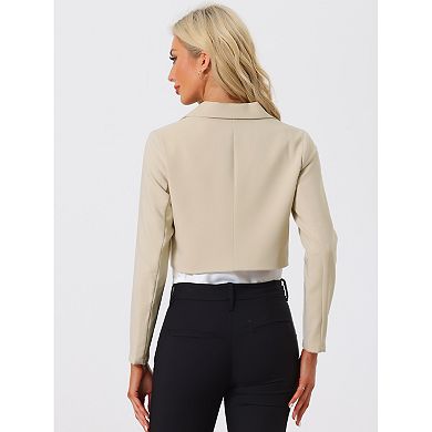 Women's Long Sleeve Open Front Notched Lapel Business Cropped Blazer Jackets