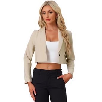 Women's Long Sleeve Open Front Notched Lapel Business Cropped Blazer Jackets