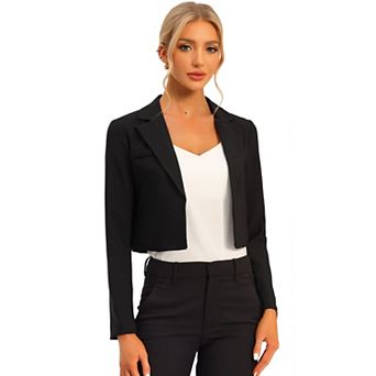 Women's Long Sleeve Open Front Notched Lapel Business Cropped Blazer Jackets