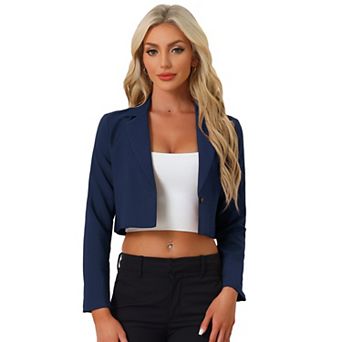 Women's Long Sleeve Open Front Notched Lapel Business Cropped Blazer Jackets