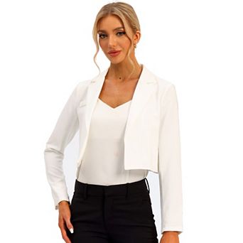 Women's Long Sleeve Open Front Notched Lapel Business Cropped Blazer Jackets