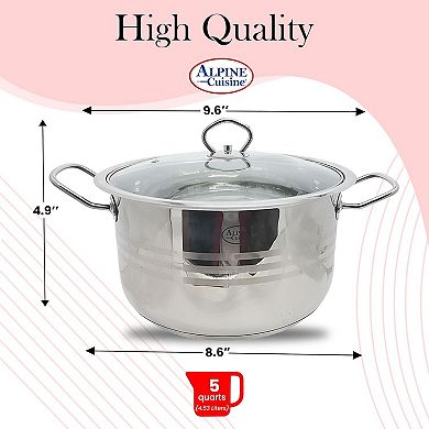 Alpine Cuisine Stainless Steel Dutch Oven With Lid 5 Quart & Easy Cool Handle