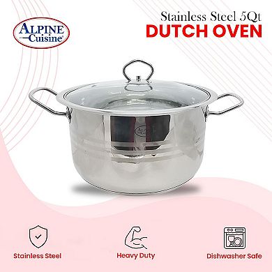 Alpine Cuisine Stainless Steel Dutch Oven With Lid 5 Quart & Easy Cool Handle