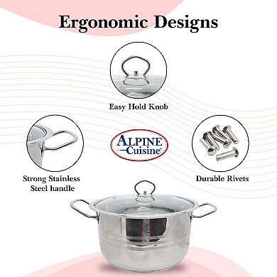 Alpine Cuisine Stainless Steel Dutch Oven With Lid 5 Quart & Easy Cool Handle